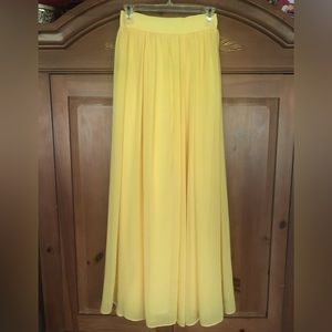 Lemon yellow maxi skirt fully lined with front slit Ladies size XS